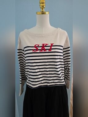 J. Crew Black & Cream Labelled Top